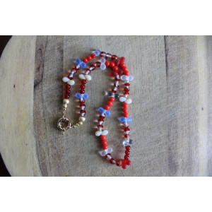 Nouvelle collection Primavera - Collier Frida rouge et bleu clair
