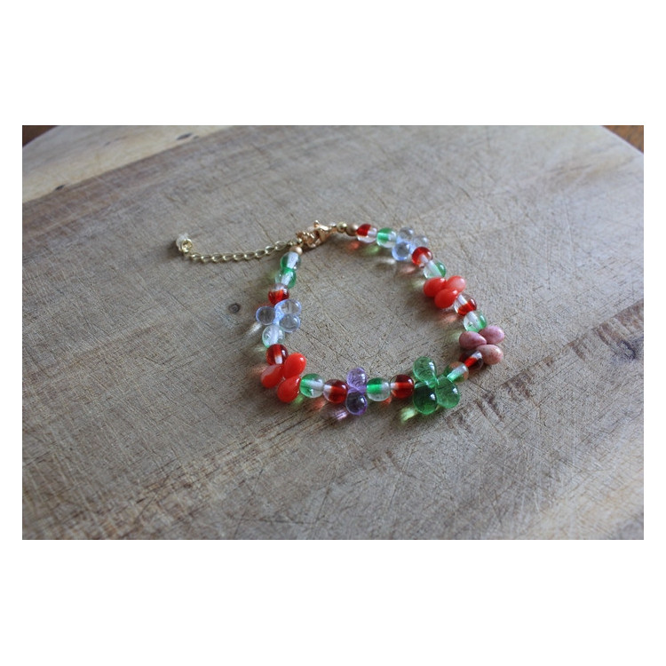 Nouvelle collection Primavera - Bracelet Flora vert, rouge et mauve