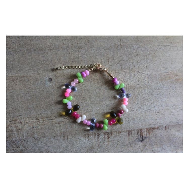 Bracelet Flora rose fuchsia et rose fluo