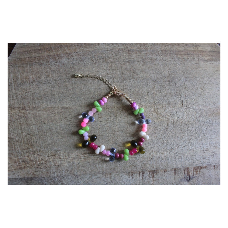 Bracelet Flora rose fuchsia et rose fluo