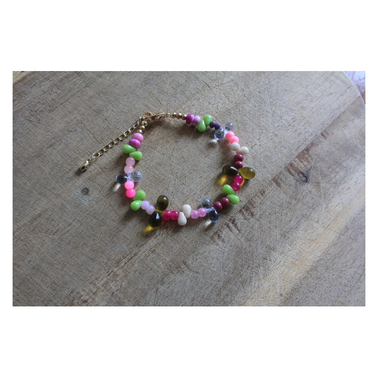 Bracelet Flora rose fuchsia et rose fluo