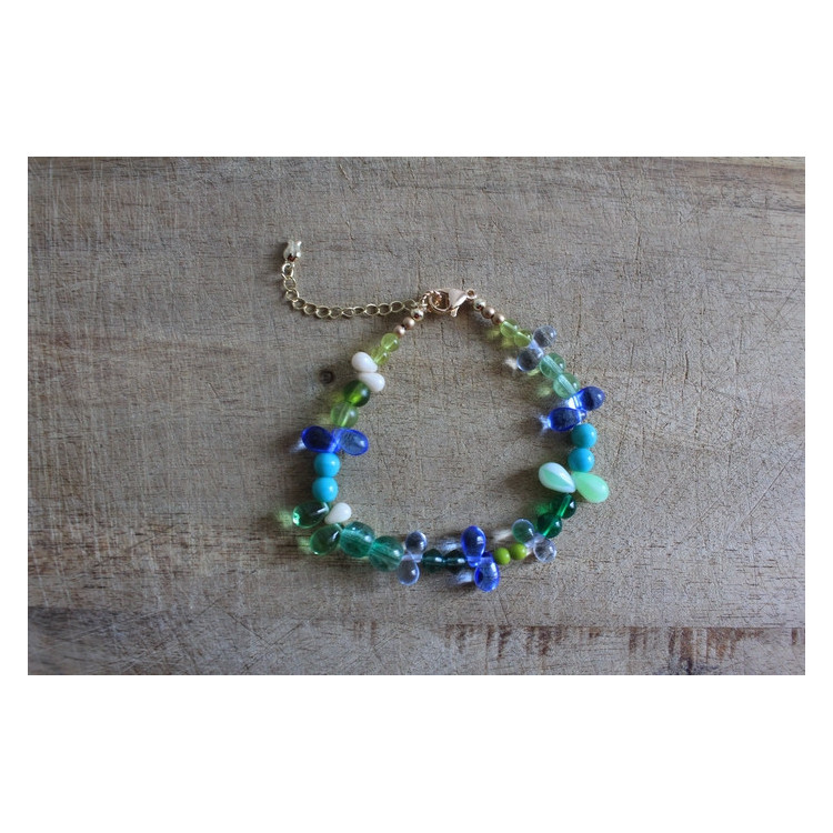 Bracelet Flora vert, bleu et crème