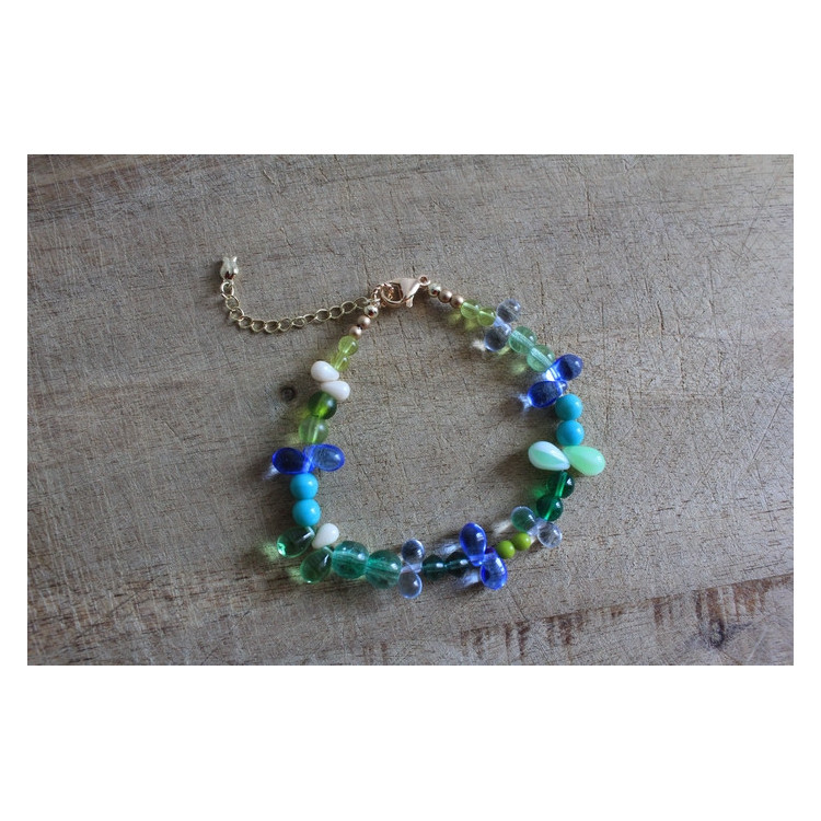 Bracelet Flora vert, bleu et crème