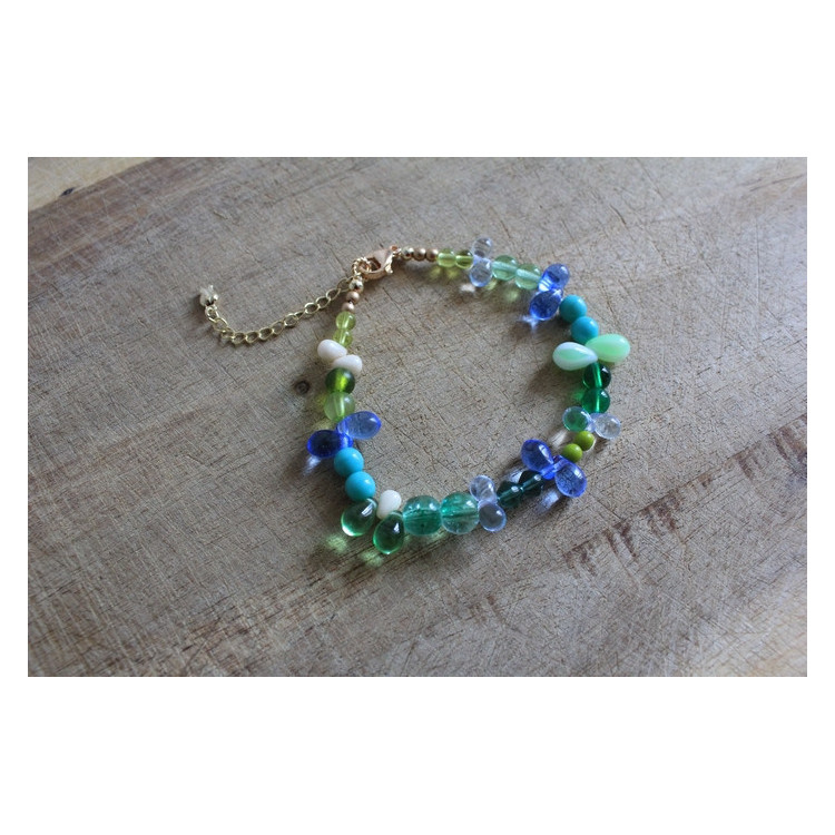 Bracelet Flora vert, bleu et crème
