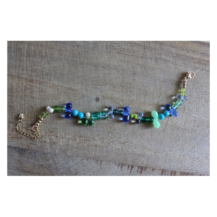 Bracelet Flora vert, bleu et crème