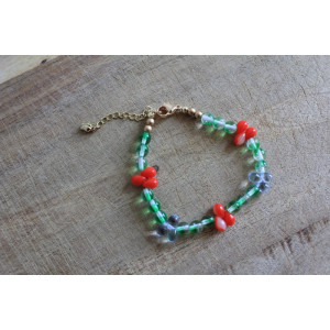 Bracelet Flora vert, rouge et bleu pale