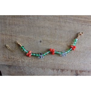 Bracelet Flora vert, rouge et bleu pale