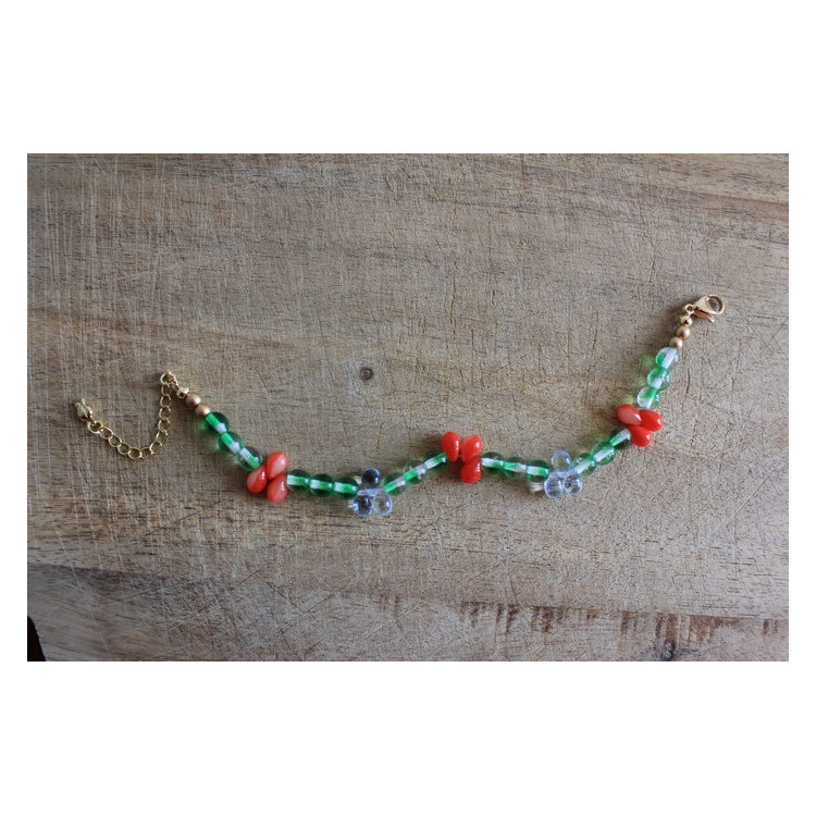 Bracelet Flora vert, rouge et bleu pale