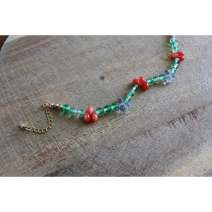Bracelet Flora vert, rouge et bleu pale
