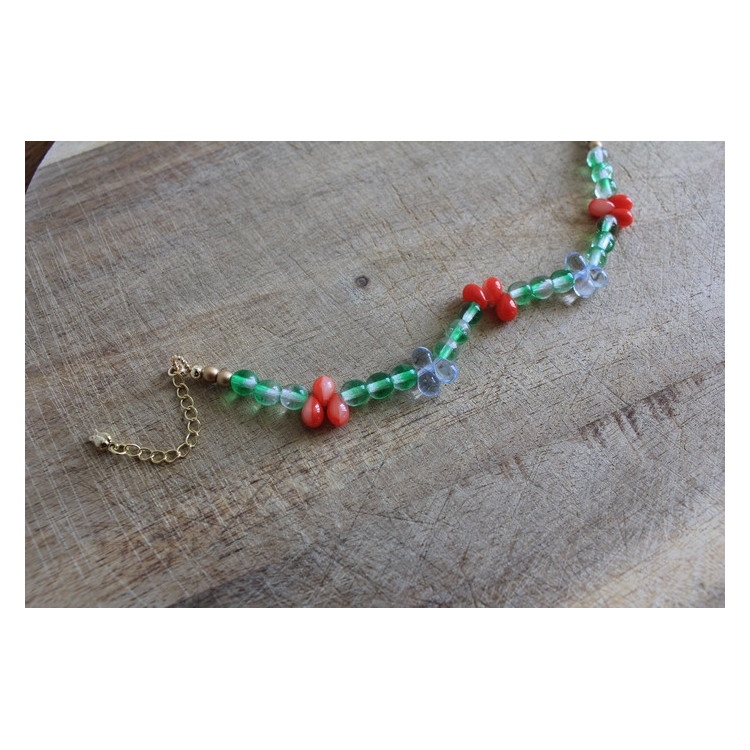 Bracelet Flora vert, rouge et bleu pale