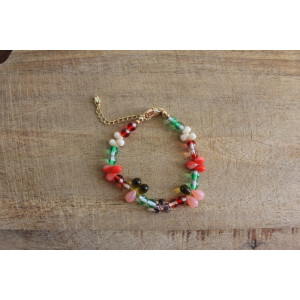 Bracelet Flora vert, rouge, rose et topaze