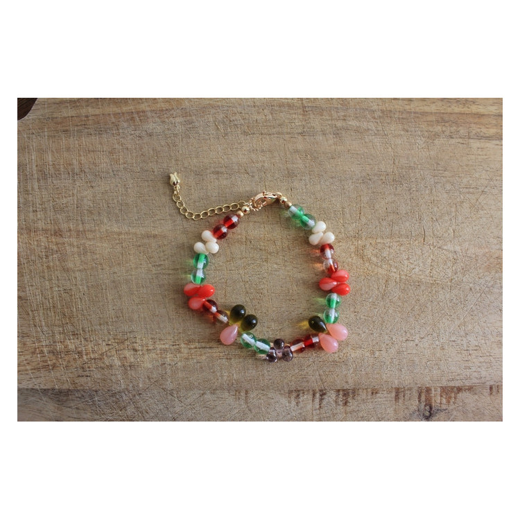 Bracelet Flora vert, rouge, rose et topaze