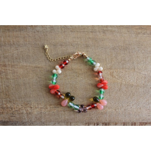 Bracelet Flora vert, rouge, rose et topaze