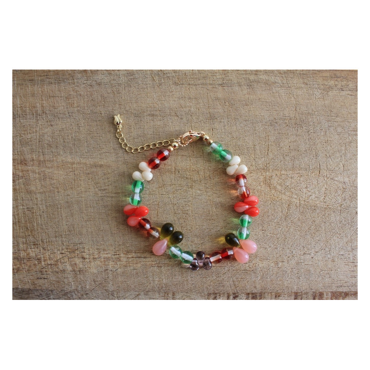Bracelet Flora vert, rouge, rose et topaze
