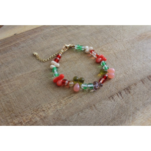 Bracelet Flora vert, rouge, rose et topaze