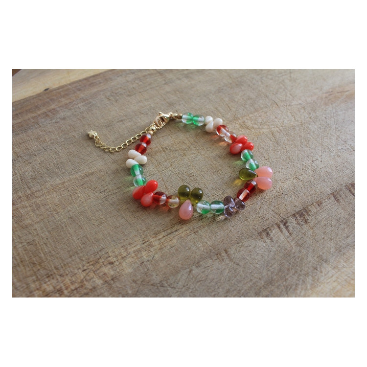 Bracelet Flora vert, rouge, rose et topaze