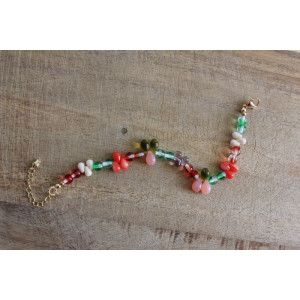 Bracelet Flora vert, rouge, rose et topaze