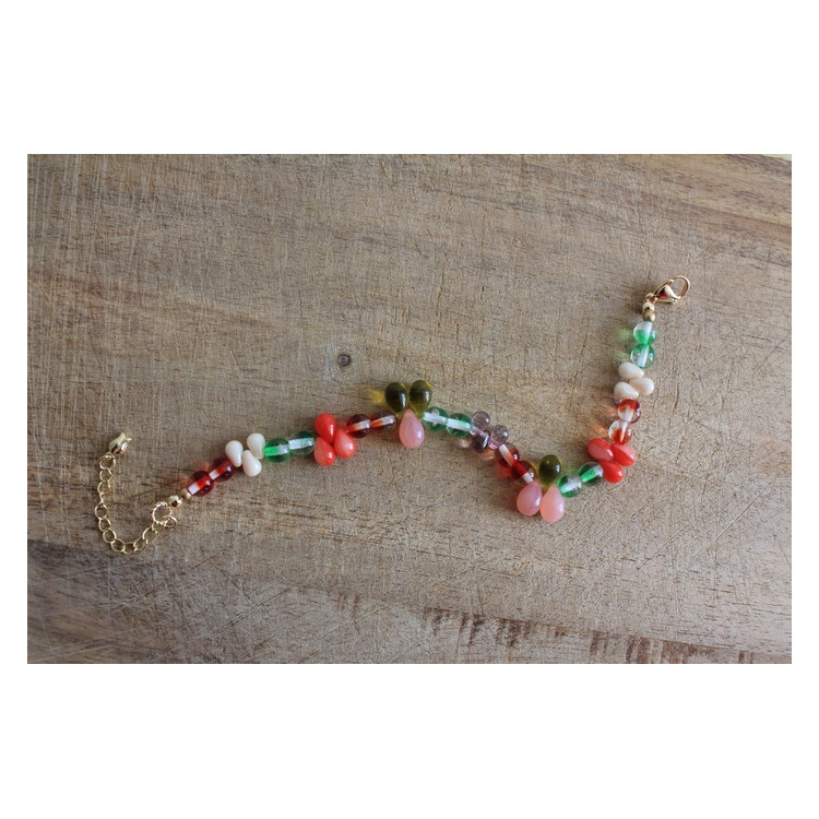 Bracelet Flora vert, rouge, rose et topaze