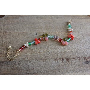 Bracelet Flora vert, rouge, rose et topaze
