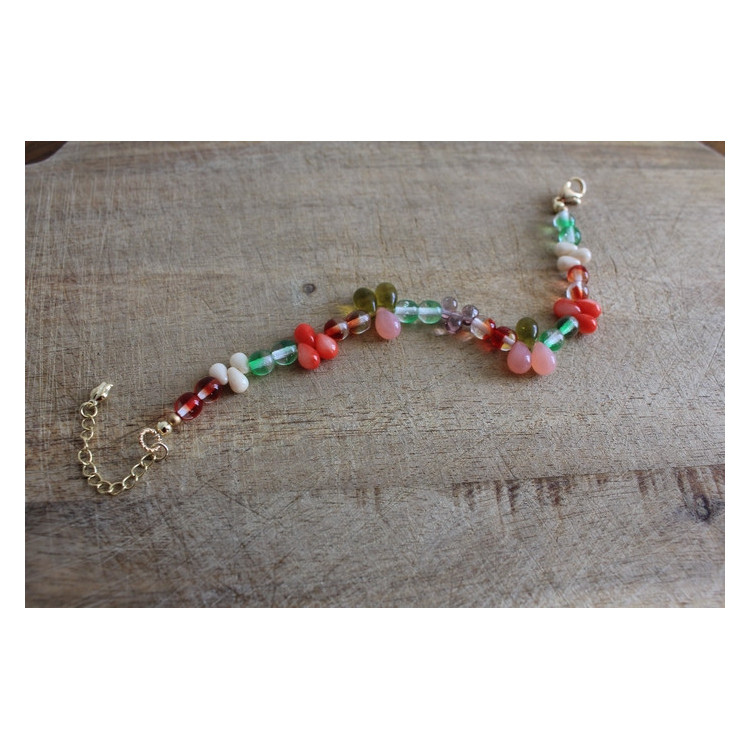 Bracelet Flora vert, rouge, rose et topaze