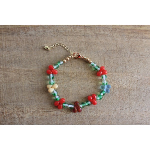 Bracelet Flora vert, rouge et crème