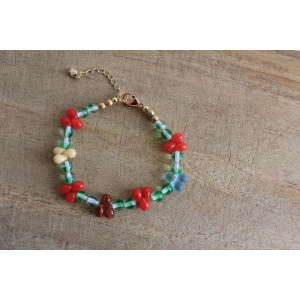 Bracelet Flora vert, rouge et crème