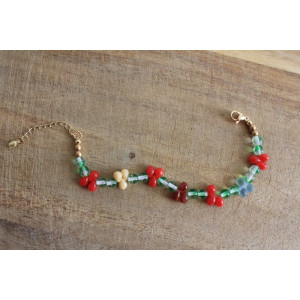 Bracelet Flora vert, rouge et crème