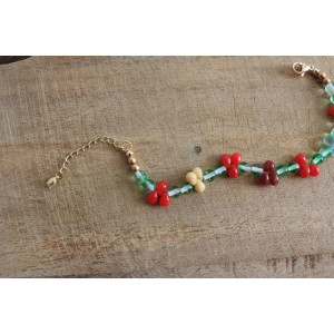 Bracelet Flora vert, rouge et crème
