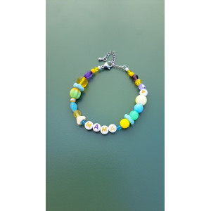 Bracelet femme, maman, mama, perles verre et argenté.