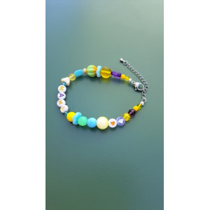 Bracelet femme, maman, mama, perles verre et argenté.