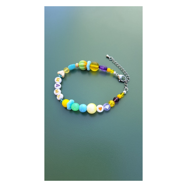 Bracelet femme, maman, mama, perles verre et argenté.