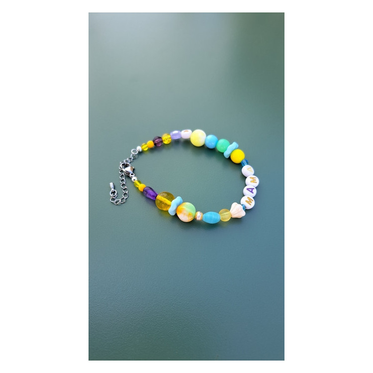 Bracelet femme, maman, mama, perles verre et argenté.