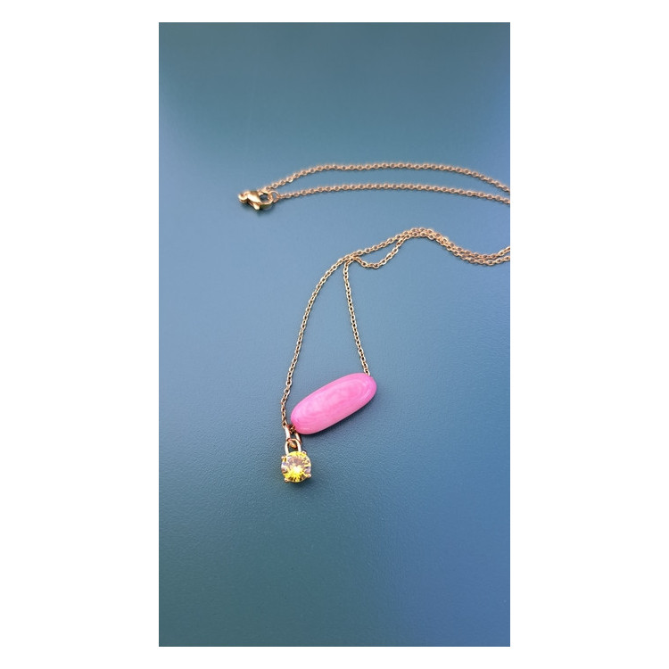 Collier Téa rose zirconium jaune soleil