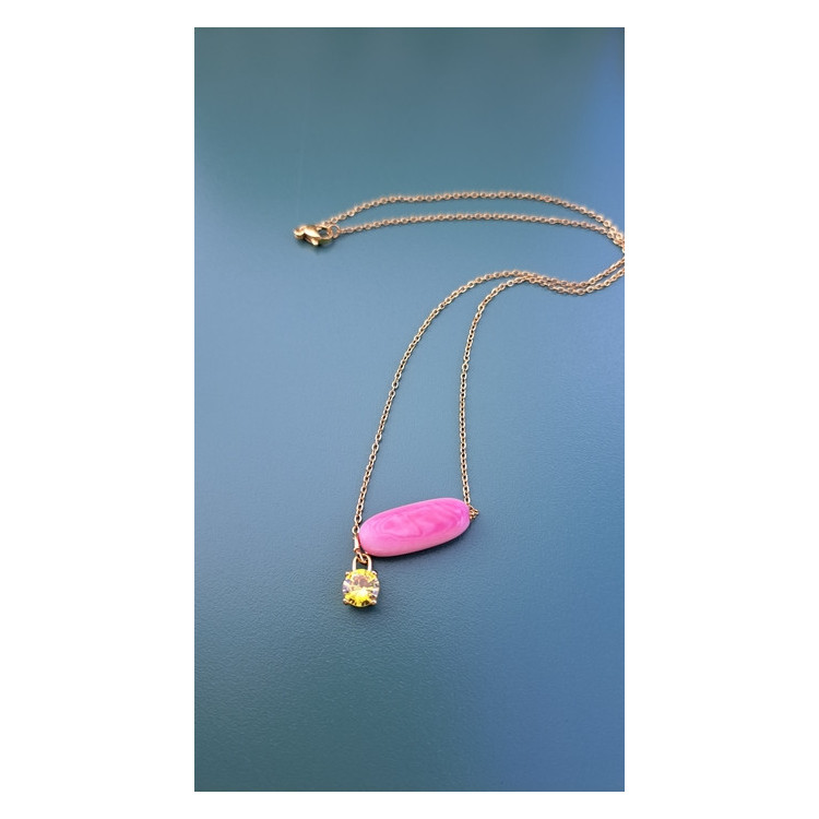 Collier Téa rose zirconium jaune soleil