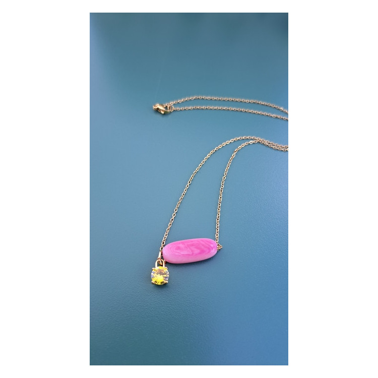 Collier Téa rose zirconium jaune soleil