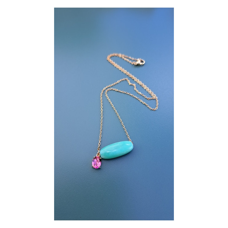 Collier Téa vert zirconium rose framboise