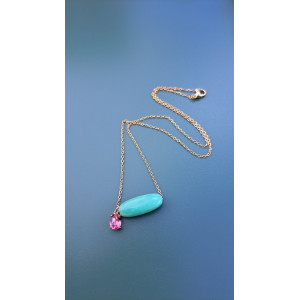 Collier Téa vert zirconium rose framboise