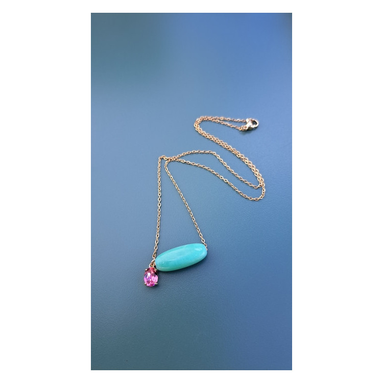 Collier Téa vert zirconium rose framboise