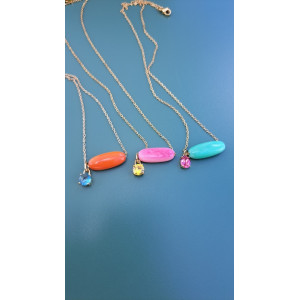 Collier Téa vert zirconium rose framboise