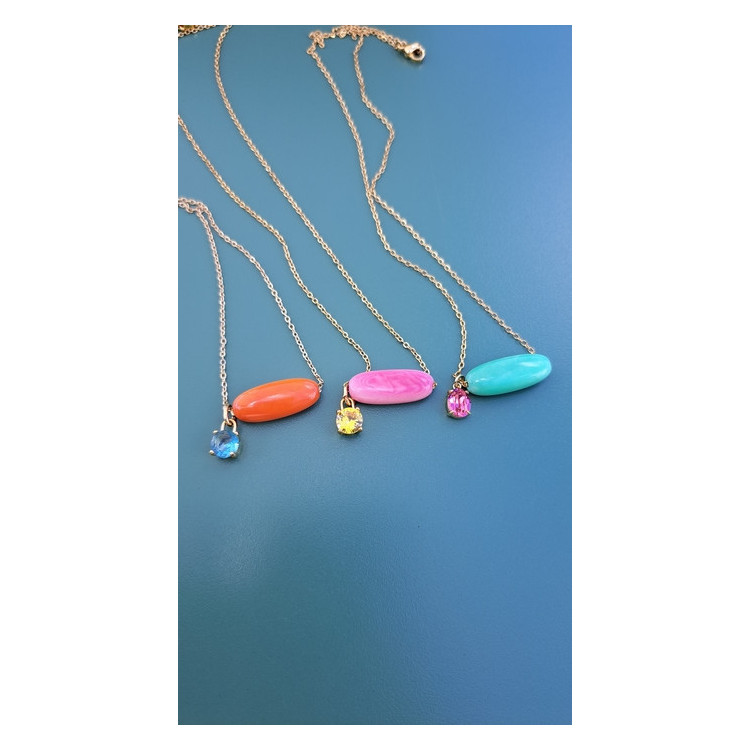 Collier Téa vert zirconium rose framboise