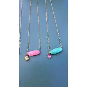 Collier Téa vert zirconium rose framboise