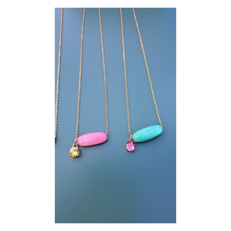 Collier Téa vert zirconium rose framboise