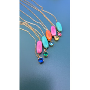 Collier Téa vert zirconium rose framboise