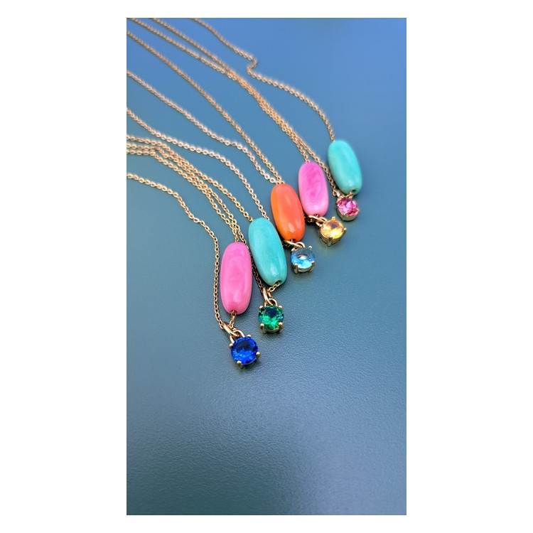 Collier Téa vert zirconium rose framboise