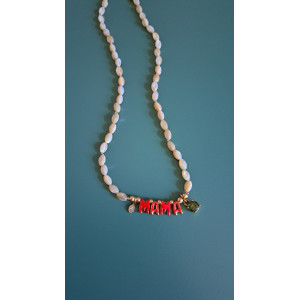 Collier Mama rouge zirconium vert kaki
