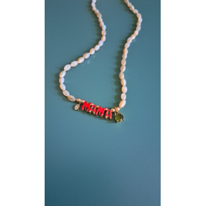 Collier Mama rouge zirconium vert kaki