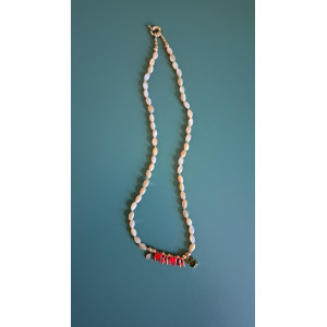 Collier Mama rouge zirconium vert kaki