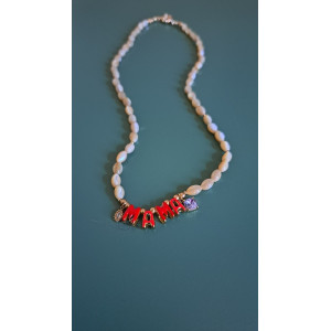 Collier Mama rouge zirconium mauve