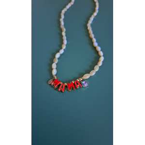 Collier Mama rouge zirconium mauve