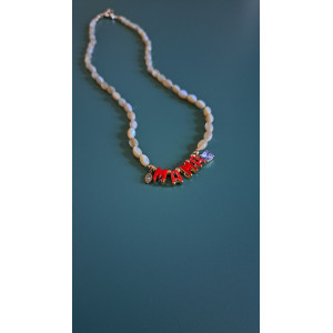 Collier Mama rouge zirconium mauve